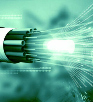 Optical fiber cable with binary cods. 3d illustration